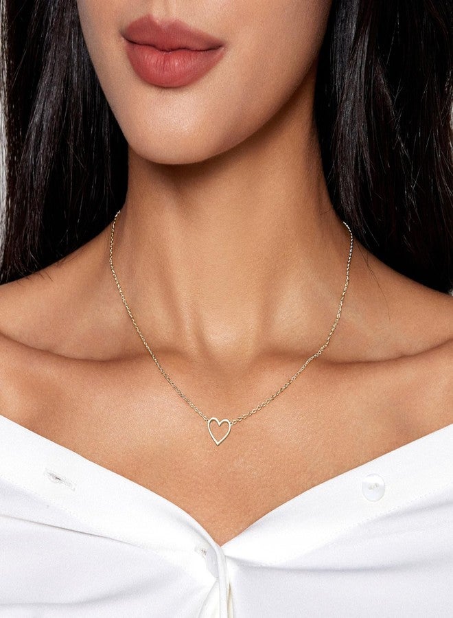 Zeffy Heart Necklace for Women Silver Plated Cute Necklaces Trendy Open Heart Choker Necklaces Dainty Simple Silver Jewelry for Women Gifts - Image 2